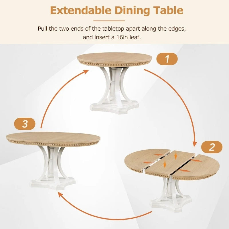 Ensemble de salle à manger 5 pièces avec table ronde extensible et 4 chaises pour cuisine ou salle à manger