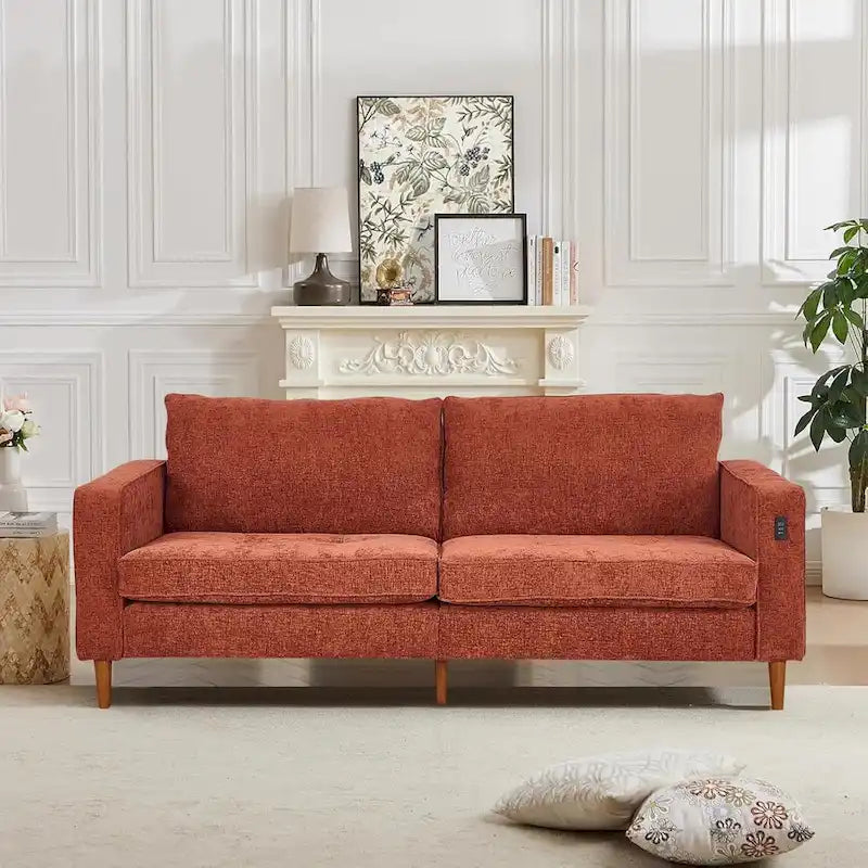 82,68 Canapé de salon, Causeuse avec port USB/Type-C, Causeuse confortable en chenille avec housse amovible