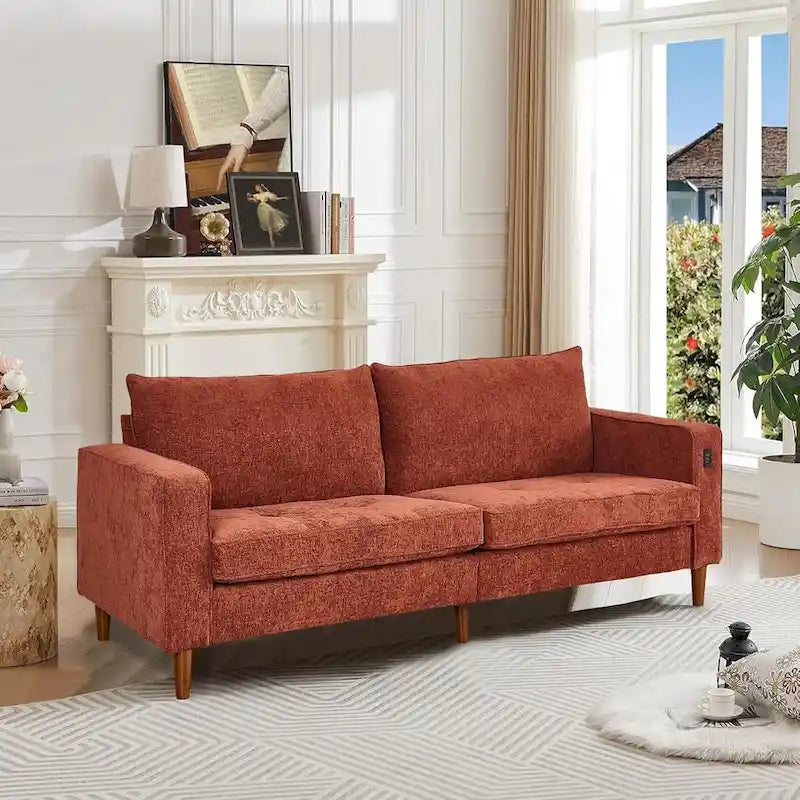 82,68 Canapé de salon, Causeuse avec port USB/Type-C, Causeuse confortable en chenille avec housse amovible