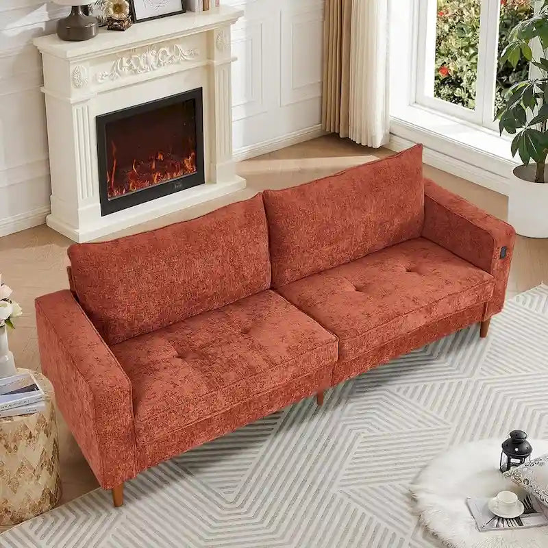 82,68 Canapé de salon, Causeuse avec port USB/Type-C, Causeuse confortable en chenille avec housse amovible