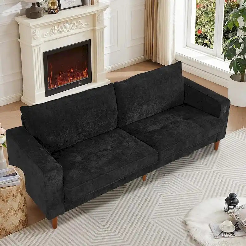 82,68 Canapé de salon, Causeuse avec port USB/Type-C, Causeuse confortable en chenille avec housse amovible