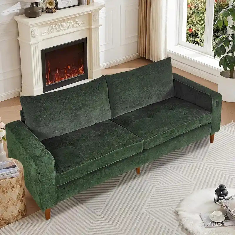 82,68 Canapé de salon, Causeuse avec port USB/Type-C, Causeuse confortable en chenille avec housse amovible