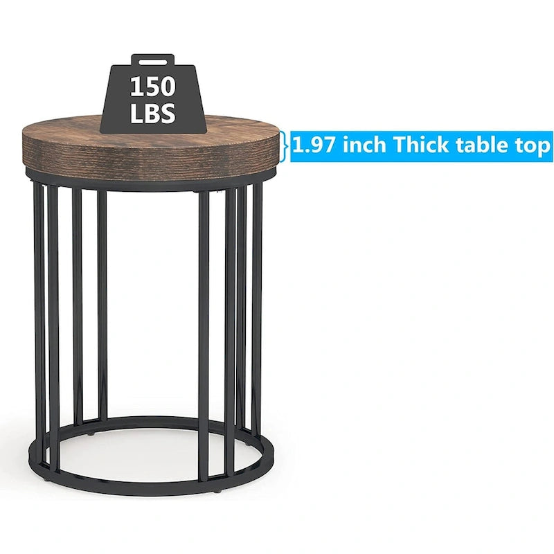Table d'appoint de canapé ronde à 2 niveaux en bois marron/noir pour salon