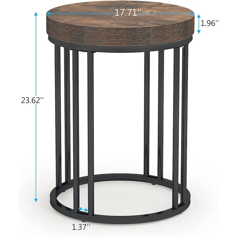 Table d'appoint de canapé ronde à 2 niveaux en bois marron/noir pour salon