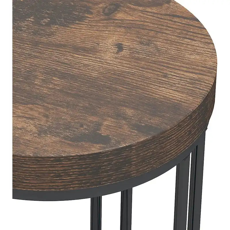 Table d'appoint de canapé ronde à 2 niveaux en bois marron/noir pour salon