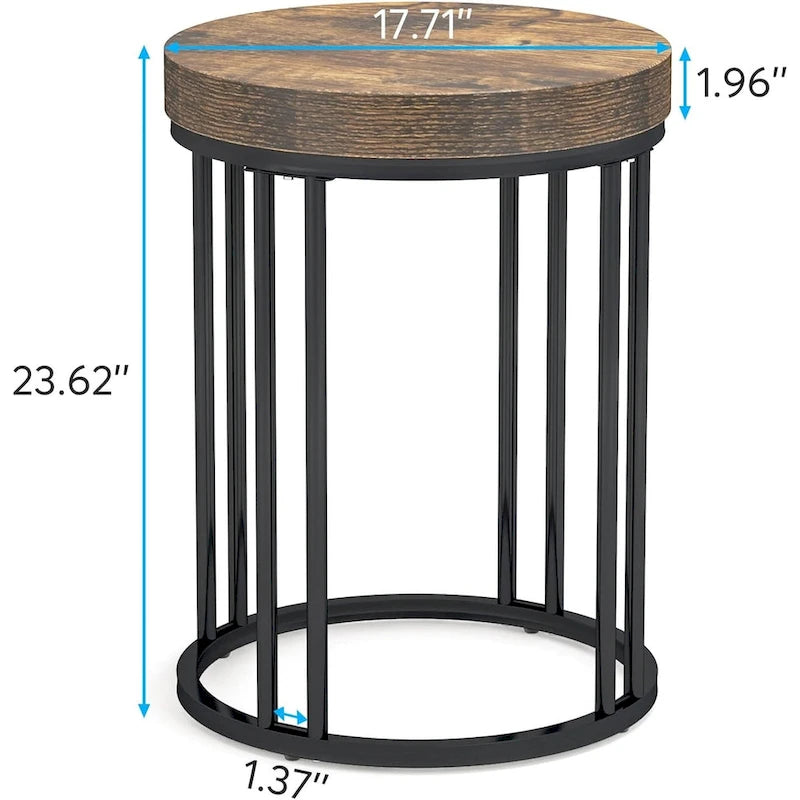 Table d'appoint de canapé ronde à 2 niveaux en bois marron/noir pour salon