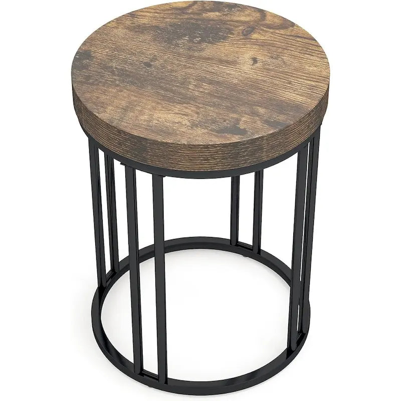Table d'appoint de canapé ronde à 2 niveaux en bois marron/noir pour salon