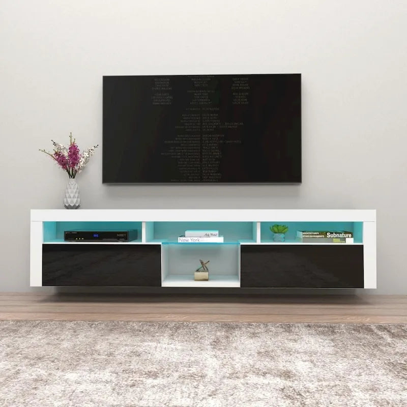 Meuble TV Mural Flottant Bari 200 avec LED 16 Couleurs