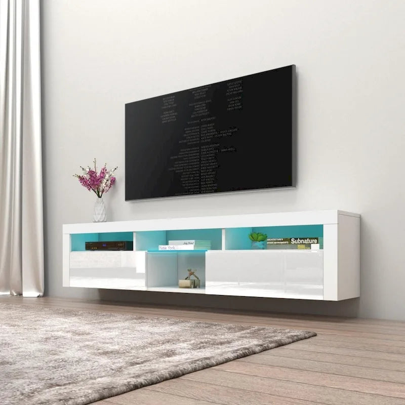 Meuble TV Mural Flottant Bari 200 avec LED 16 Couleurs