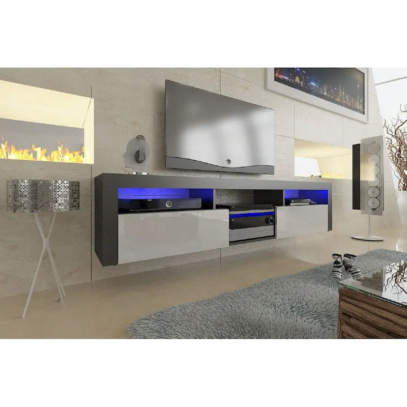 Meuble TV Mural Flottant Bari 200 avec LED 16 Couleurs