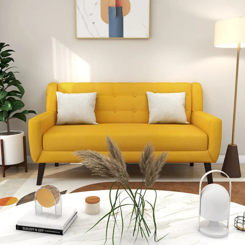 Linen Modern Tufted Loveseat Upholstered Sofa