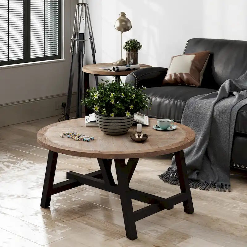 COZAYH Table d'appoint rustique de ferme, table basse d'appoint de style champêtre français pour la famille, petits espaces