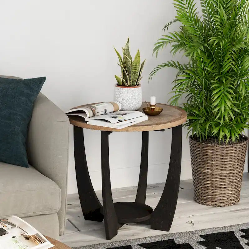 COZAYH Table d'appoint rustique de ferme, table basse d'appoint de style champêtre français pour la famille, petits espaces