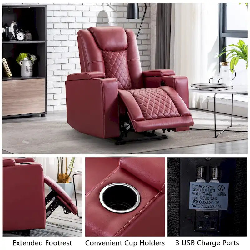 Fauteuil inclinable de cinéma électrique avec ports USB et porte-gobelets