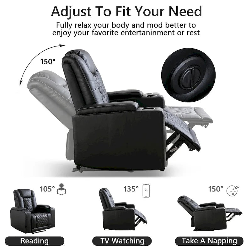 Fauteuil inclinable de cinéma électrique avec ports USB et porte-gobelets