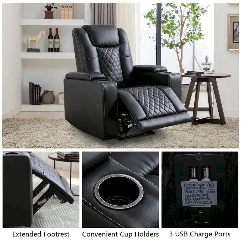Fauteuil inclinable de cinéma électrique avec ports USB et porte-gobelets