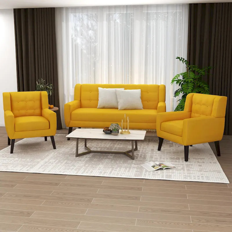 Ensemble de fauteuil et causeuse en lin capitonnés 3 pièces