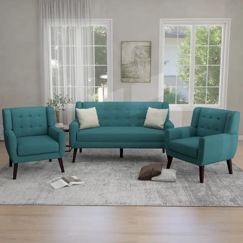 Ensemble de fauteuil et causeuse en lin capitonnés 3 pièces