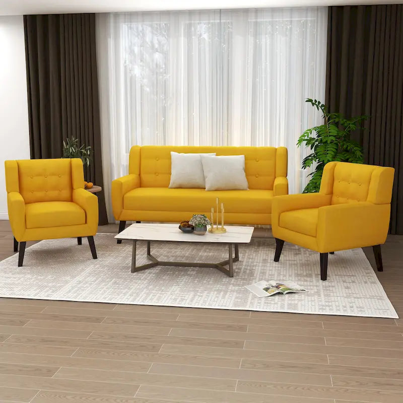 Ensemble de fauteuil et causeuse en lin capitonnés 3 pièces