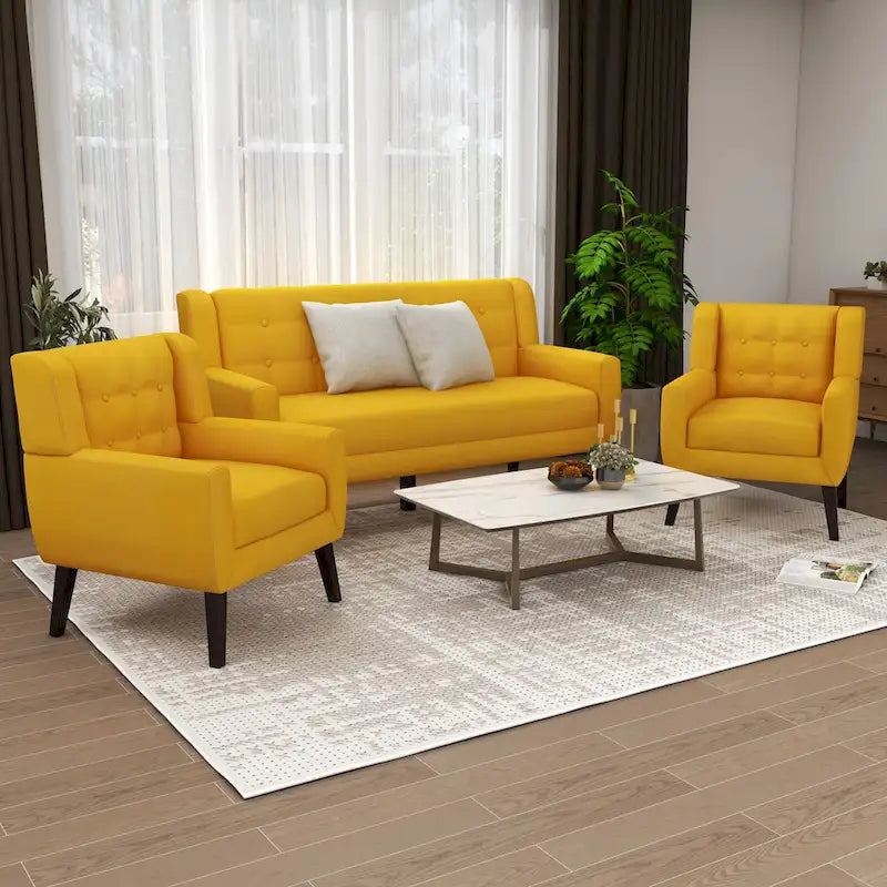 Ensemble de fauteuil et causeuse en lin capitonnés 3 pièces