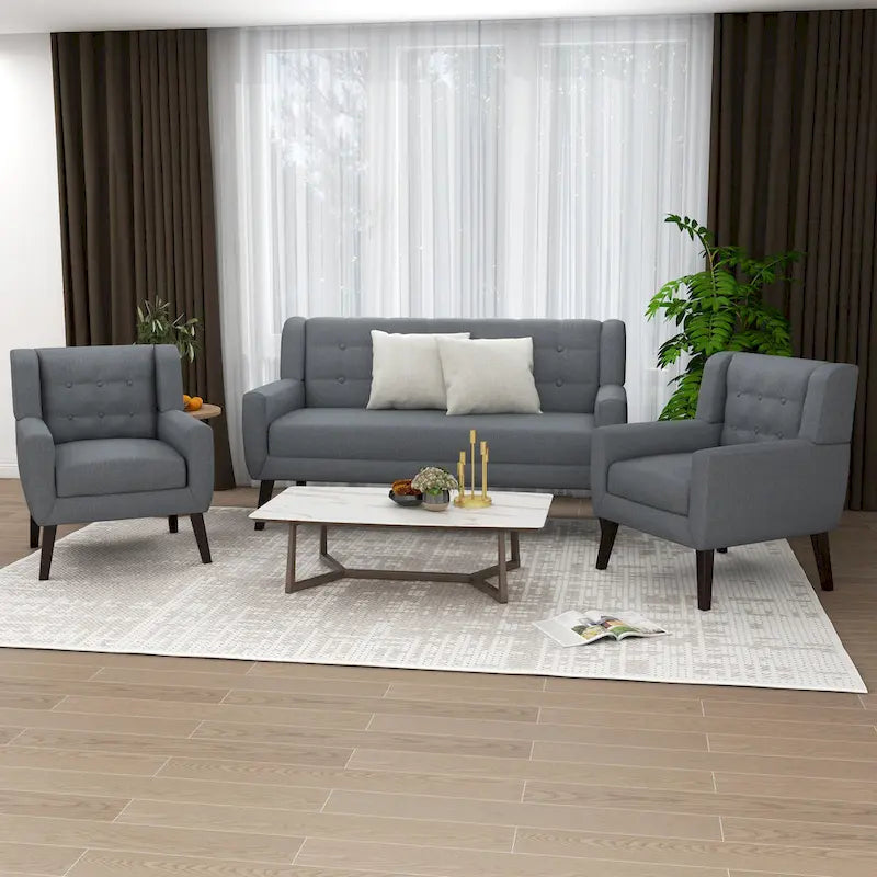 Ensemble de fauteuil et causeuse en lin capitonnés 3 pièces