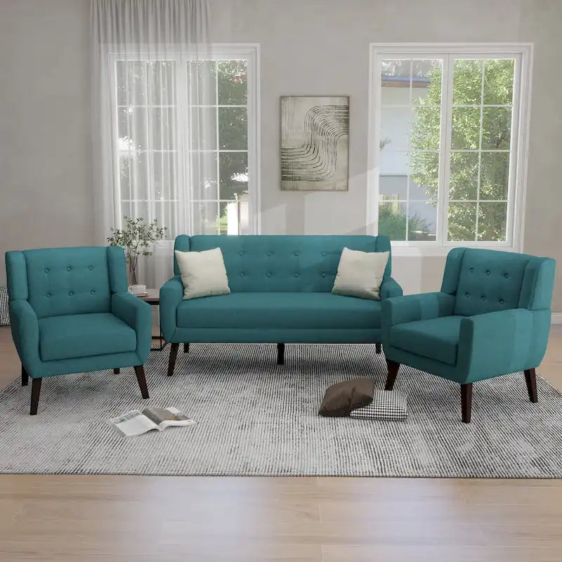 Ensemble de fauteuil et causeuse en lin capitonnés 3 pièces
