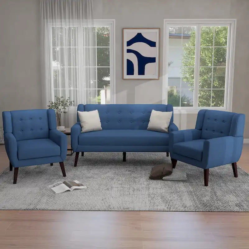Ensemble de fauteuil et causeuse en lin capitonnés 3 pièces