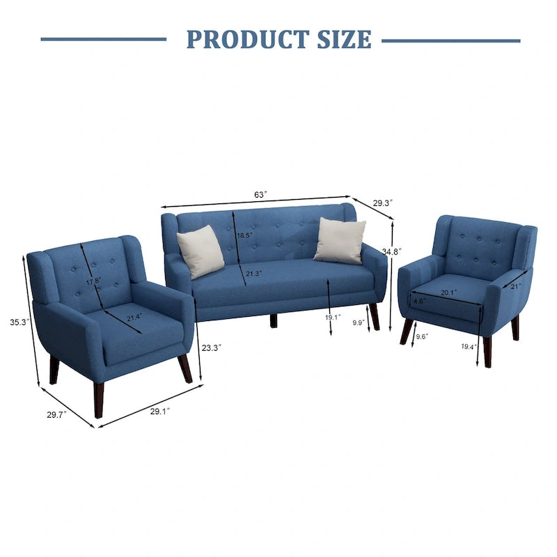 Ensemble de fauteuil et causeuse en lin capitonnés 3 pièces