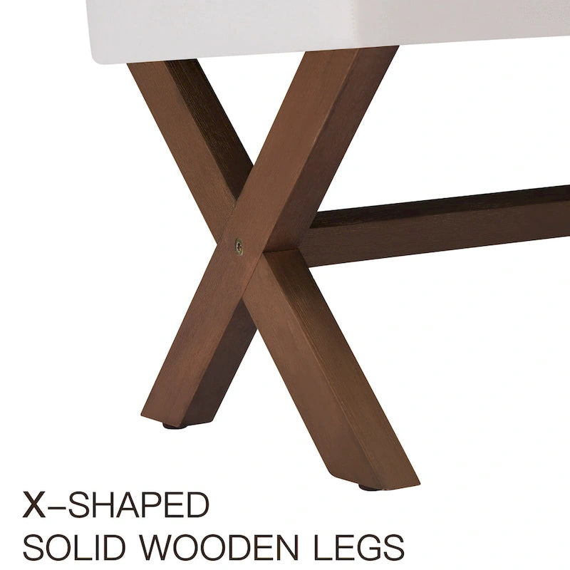 Banc d'entrée en tissu beige/gris/blanc avec pieds en X, 89 cm