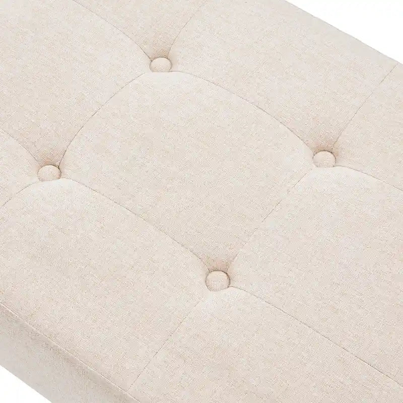 Banc d'entrée en tissu beige/gris/blanc avec pieds en X, 89 cm