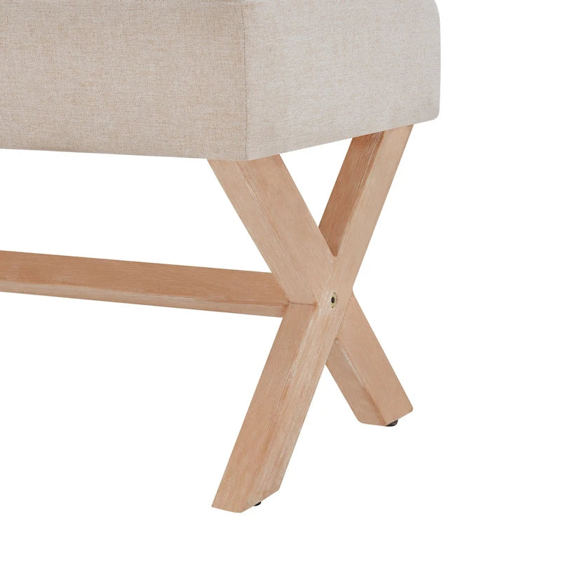 Banc d'entrée en tissu beige/gris/blanc avec pieds en X, 89 cm