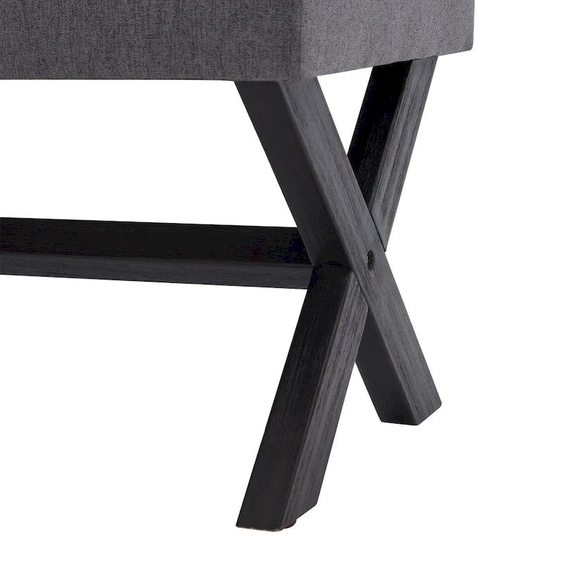 Banc d'entrée en tissu beige/gris/blanc avec pieds en X, 89 cm