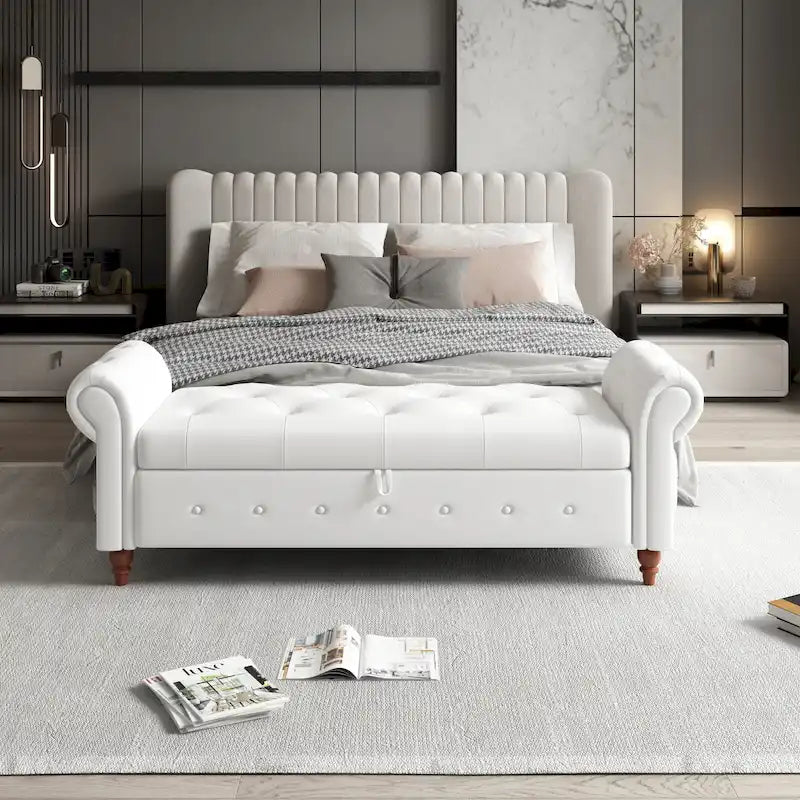 Banc de lit en tissu avec rangement - 63 po