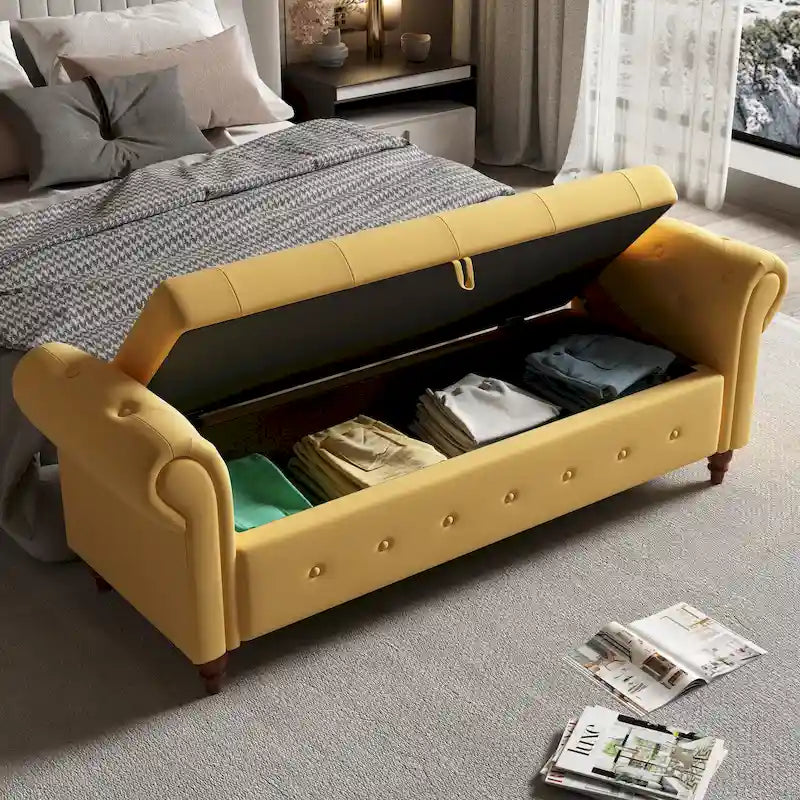 Banc de lit en tissu avec rangement - 63 po
