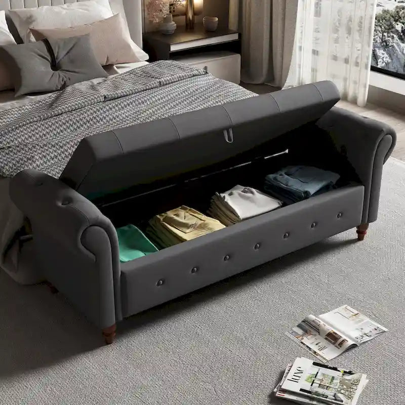 Banc de lit en tissu avec rangement - 63 po