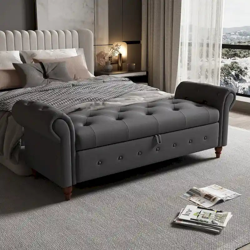 Banc de lit en tissu avec rangement - 63 po