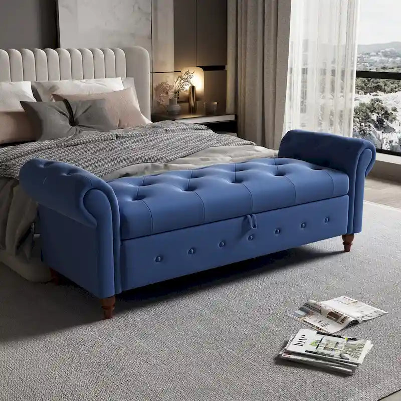 Banc de lit en tissu avec rangement - 63 po