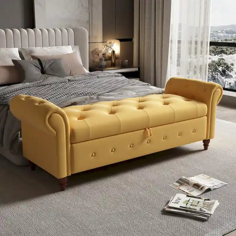 Banc de lit en tissu avec rangement - 63 po