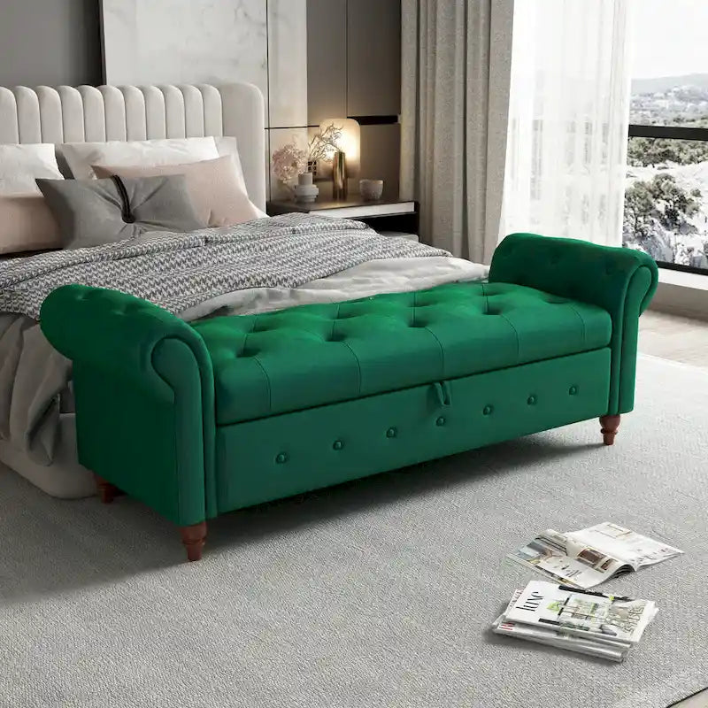 Banc de lit en tissu avec rangement - 63 po