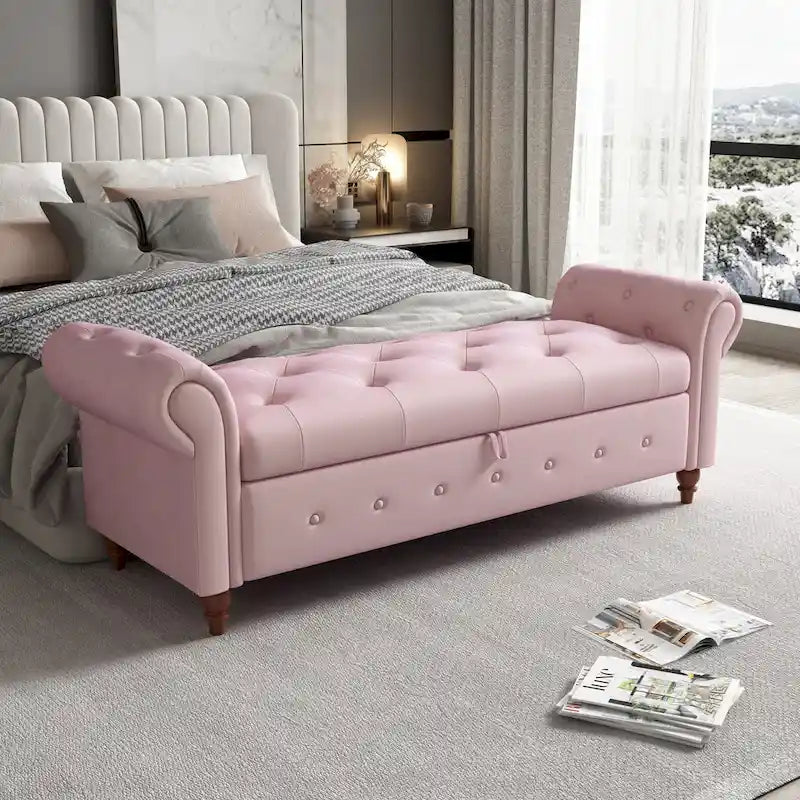 Banc de lit en tissu avec rangement - 63 po