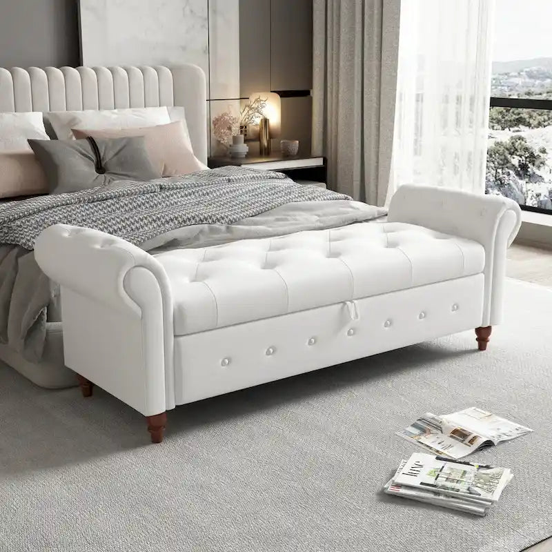 Banc de lit en tissu avec rangement - 63 po