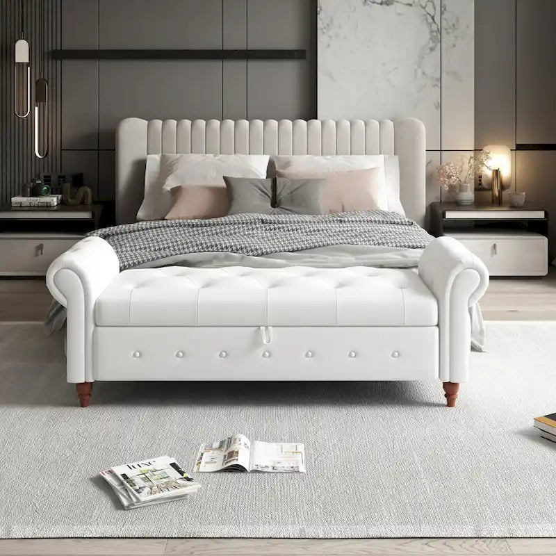 Banc de lit en tissu avec rangement - 63 po