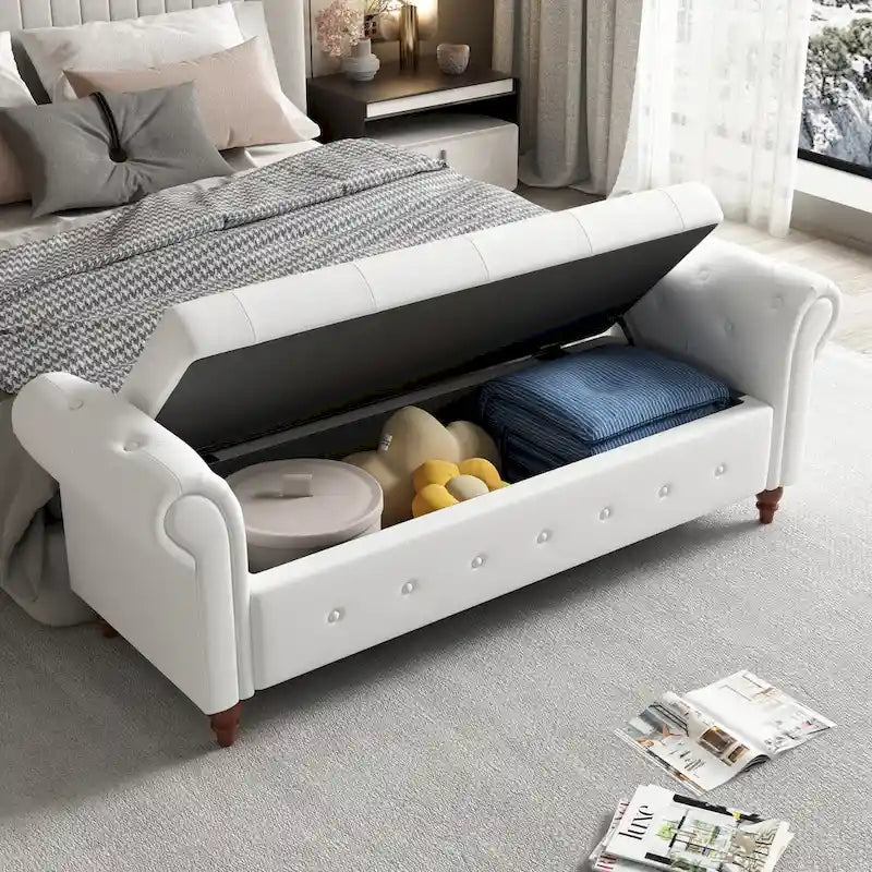 Banc de lit en tissu avec rangement - 63 po