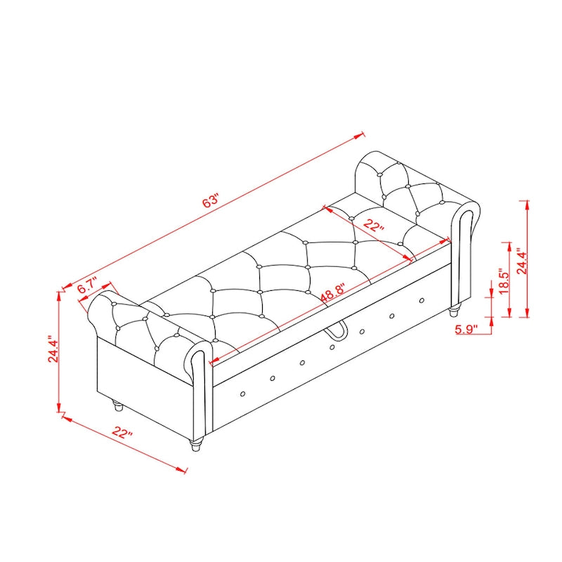 Banc de lit en tissu avec rangement - 63 po