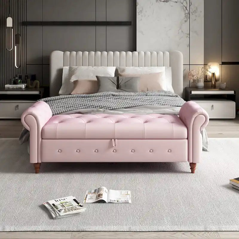 Banc de lit en tissu avec rangement - 63 po
