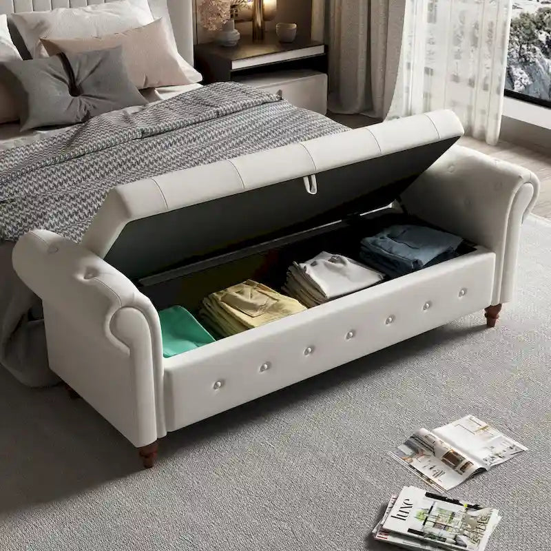 Banc de lit en tissu avec rangement - 63 po