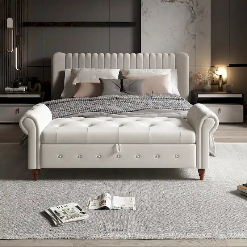 Banc de lit en tissu avec rangement - 63 po