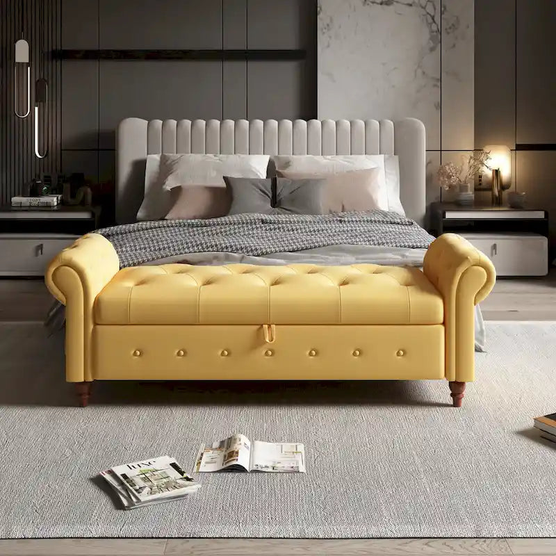 Banc de lit en tissu avec rangement - 63 po
