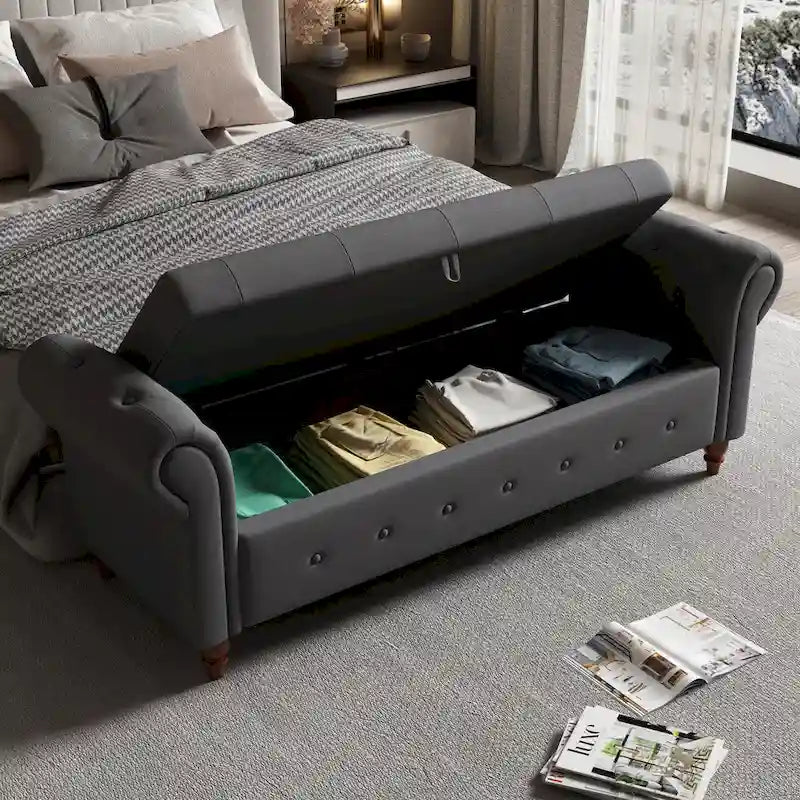 Banc de lit en tissu avec rangement - 63 po