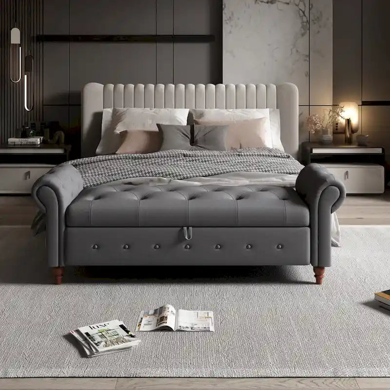 Banc de lit en tissu avec rangement - 63 po